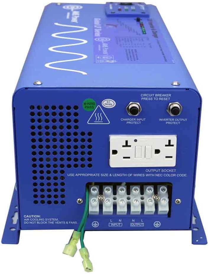 AIMS Power 2000 Watt 48 VDC Pure Sine Inverter Charger 120 VAC Output 25A Charger 30A Transfer Switch PICOGLF20W48V120VR