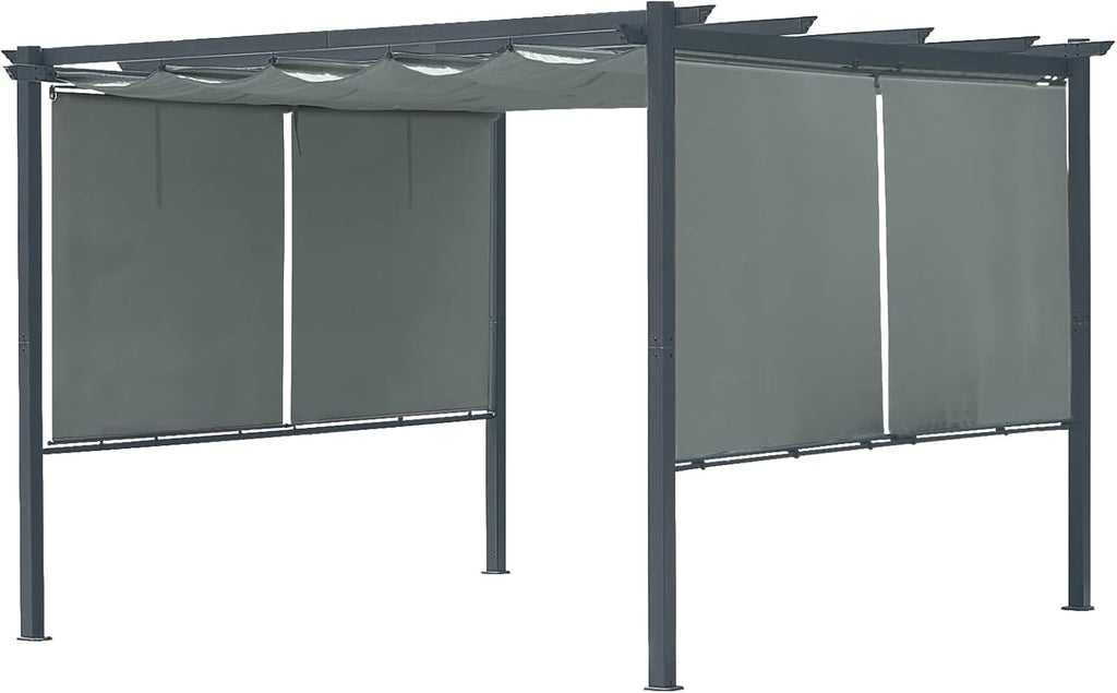 10 x 12 Ft Outdoor Aluminum Pergola, Retractable Canopy & 2 Sides Shades for Patio Backyard Garden Deck