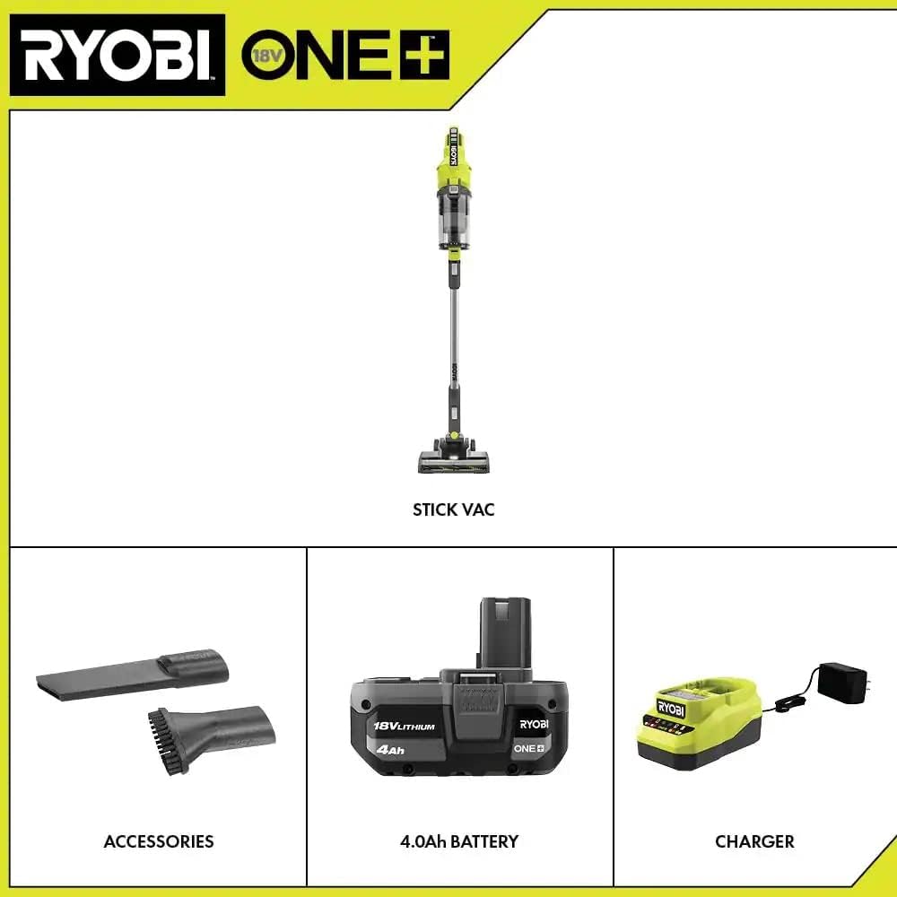 Pacroban ONE+ 18V Cordless Stick Vacuum Cleaner Kit with 4.0 Ah Battery and Charger
