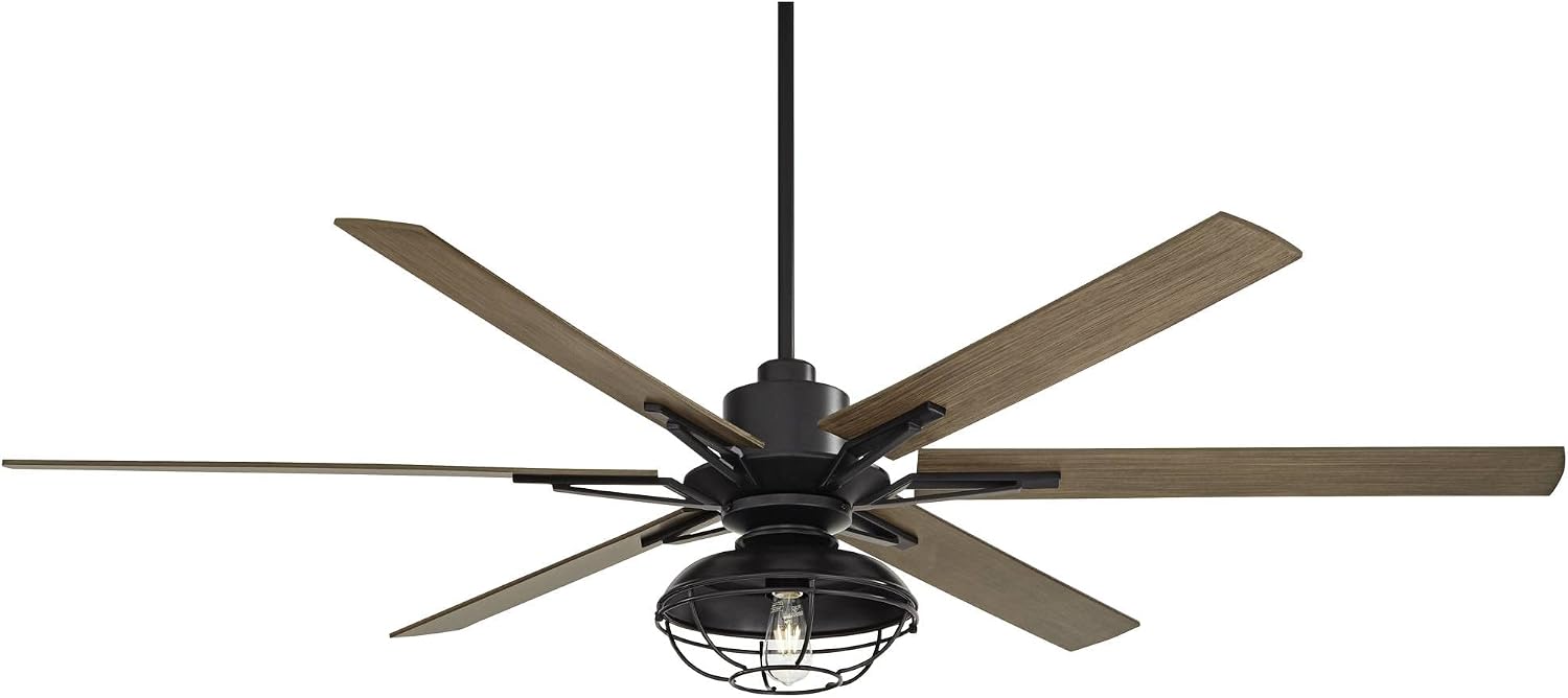 Casa Vieja 72' Expedition Modern Industrial Rustic Outdoor Ceiling Fan with LED Light Remote Control Matte Black Oak Wood Cage Damp Rated for Patio Exterior House Home Porch Gazebo Garage