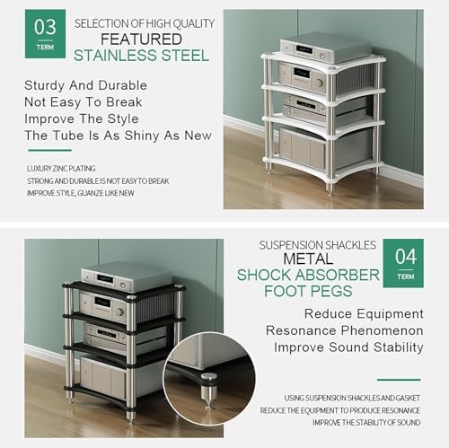Audio Rack Stand for Projector, PS5, DVD Player & Game Consoles - Media Shelf & Stereo Tower for AV Equipment, Cable Box & Gaming Setup - Stylish Corner Storage Solution
