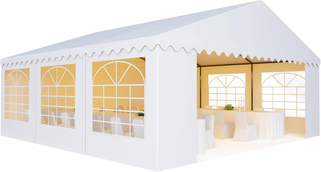AMERICAN PHOENIX Party Tent 20x20 ft Heavy Duty Canopy Shelter for Wedding Event Fair with Fire Retardant Roof with Sidewalls and Windows White (20x20 - w FR)