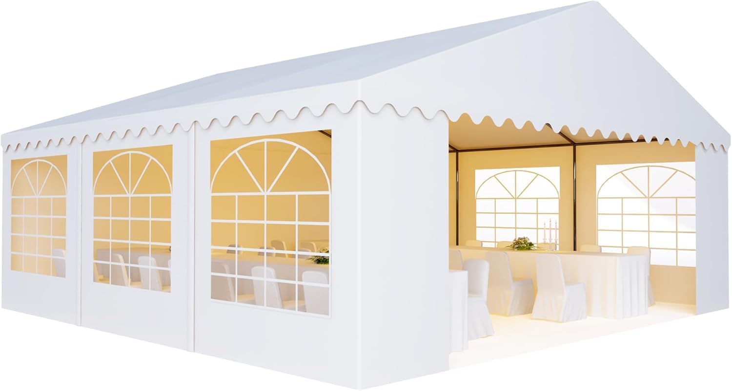 AMERICAN PHOENIX Party Tent 20x20 ft Heavy Duty Canopy Shelter for Wedding Event Fair with Fire Retardant Roof with Sidewalls and Windows White (20x20 - w FR)