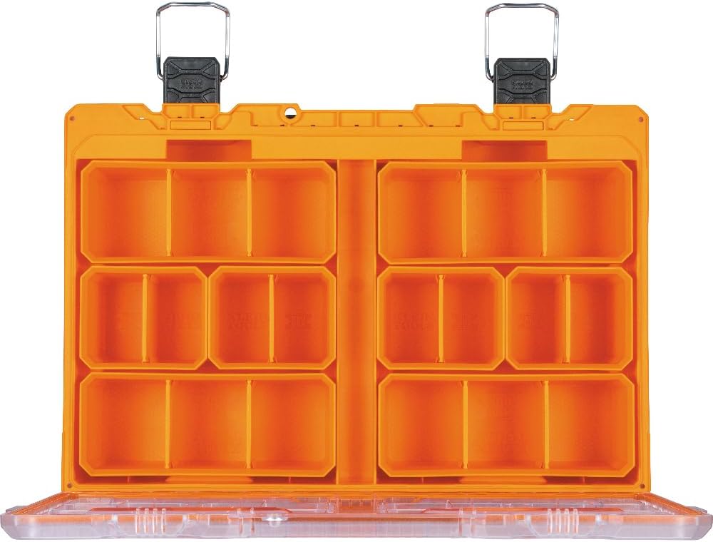 Klein Tools 54806MB MODbox Tall Compartment Box, Full-Width Tool Organizer, Small Parts Tool Box with 20 Compartments, 8 Removable Bins for Fasteners, Stackable Module