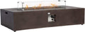 COSIEST Outdoor Propane Fire Pit Table 56' x 28' Rectangle Bronze Compact Concrete-Like Finish, Certified, 50,000 BTU,Wind Guard, Tank Outside, Free Lava Rocks, Fits 20lb Tank Outside, Raincover