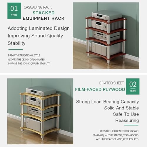 Audio Rack Stand for Projector, PS5, DVD Player & Game Consoles - Media Shelf & Stereo Tower for AV Equipment, Cable Box & Gaming Setup - Stylish Corner Storage Solution
