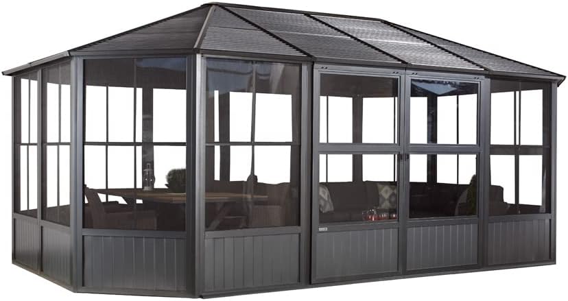 Sojag 12' x 18' Outdoor Charleston Aluminum Solarium Sunroom with Mosquito Net, Dark Gray