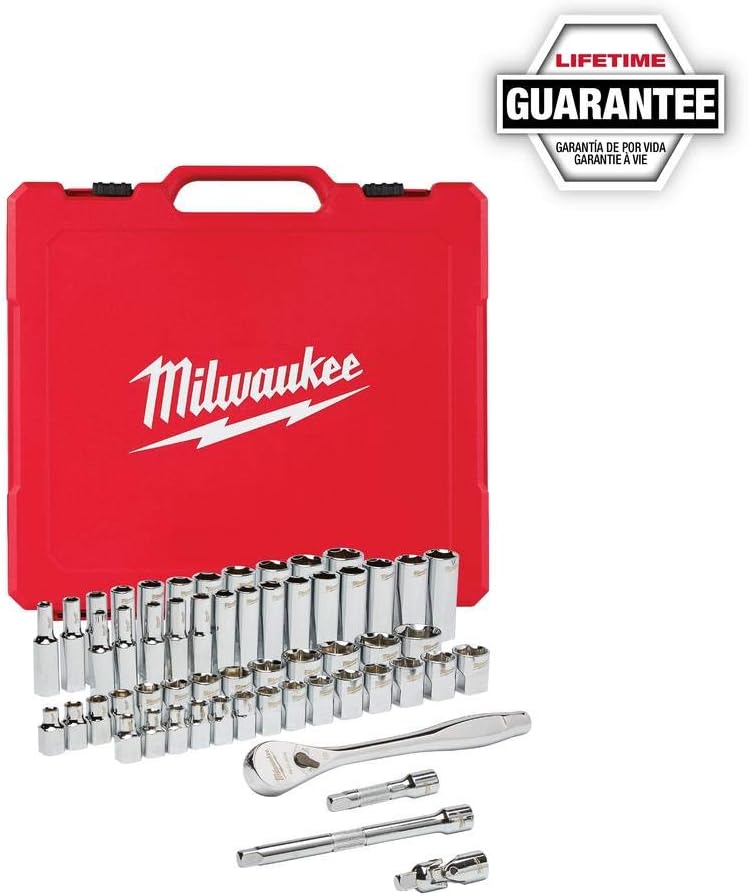 Milwaukee 3/8 in. Drive SAE/Metric Ratchet and Socket Mechanics Tool Set (56-Piece)
