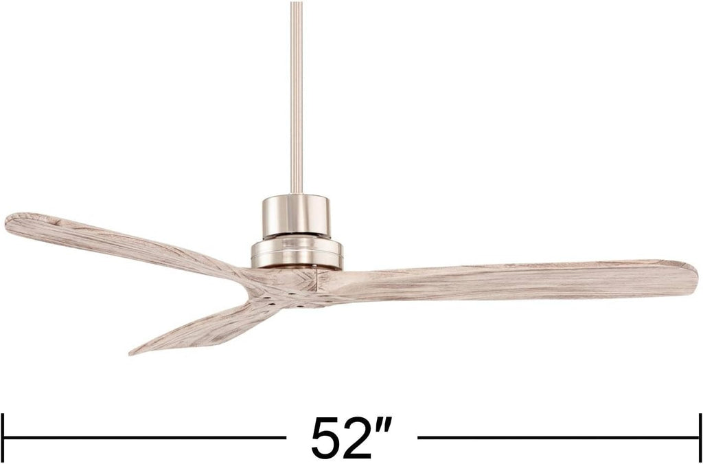 Casa Vieja 52' Delta-Wing DC Modern 3 Blade Indoor Ceiling Fan with Remote Brushed Nickel Silver Gray Solid Wood Damp Rated for Patio Exterior House Home Porch Gazebo Garage Barn - 36' Downrod
