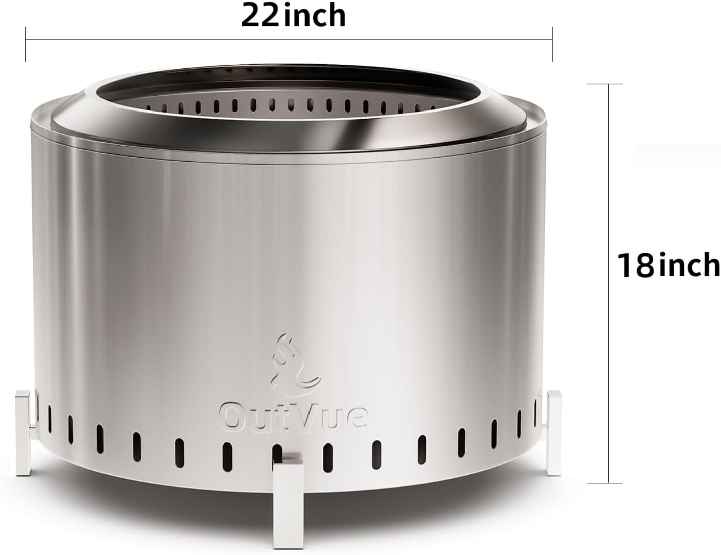 OutVue 22 inch Stainless Steel Smokeless Fire Pit, Outdoor Smokeless Firepit, Wood Burning Fire Pits for Camping, Bonfire, Low Smoke Firepit for Outside (Vertical Hole)