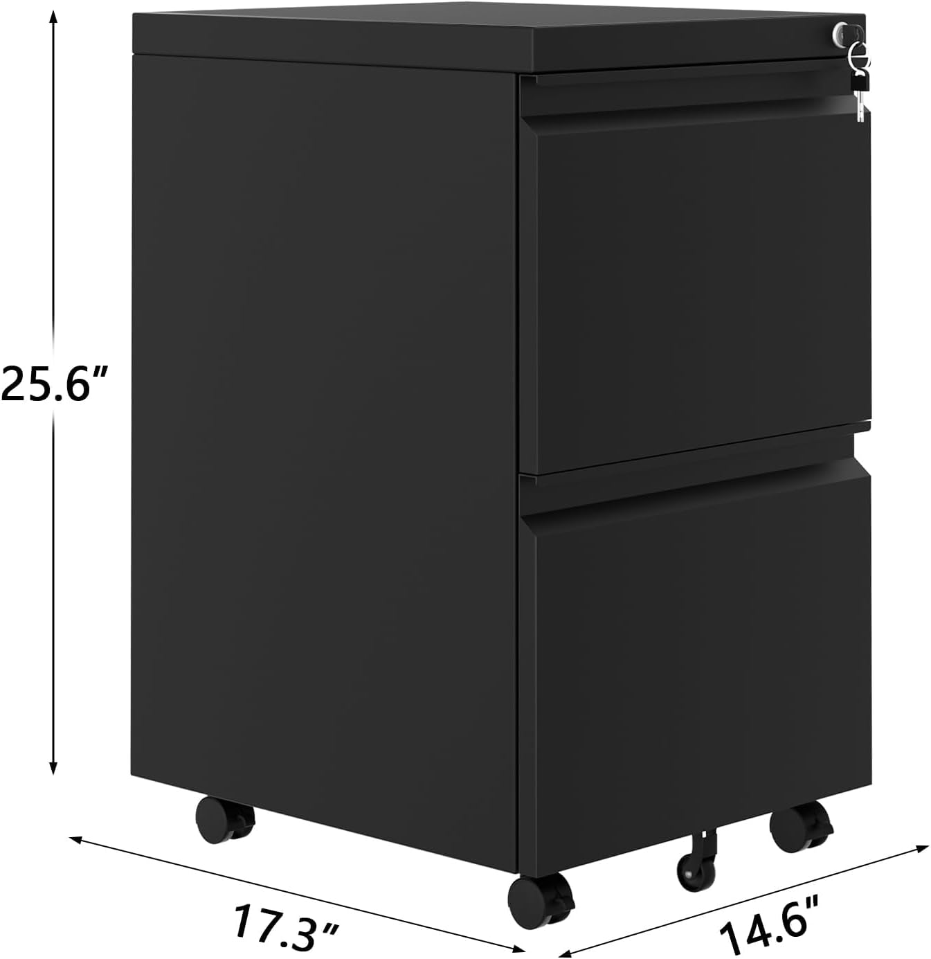 GAOMON 2-Drawer Mobile File Cabinet with Lock, Metal Filing Cabinet on Wheels, Fits Letter/Legal/A4 Files, Space-Saving Under Desk Office Storage Organizer for Home Office, Easy Assembly, Black