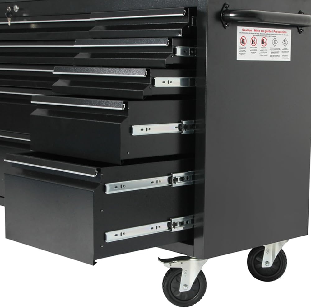 2 Pack - 72' Stainless Steel Rolling Tool Chest with 15 Drawers, Lockable Storage Cabinet, Black Mobile Workbench, Assembled Black Large Tool Box with Wheels for Garage Workshop (2 × HTC7215PC-1)