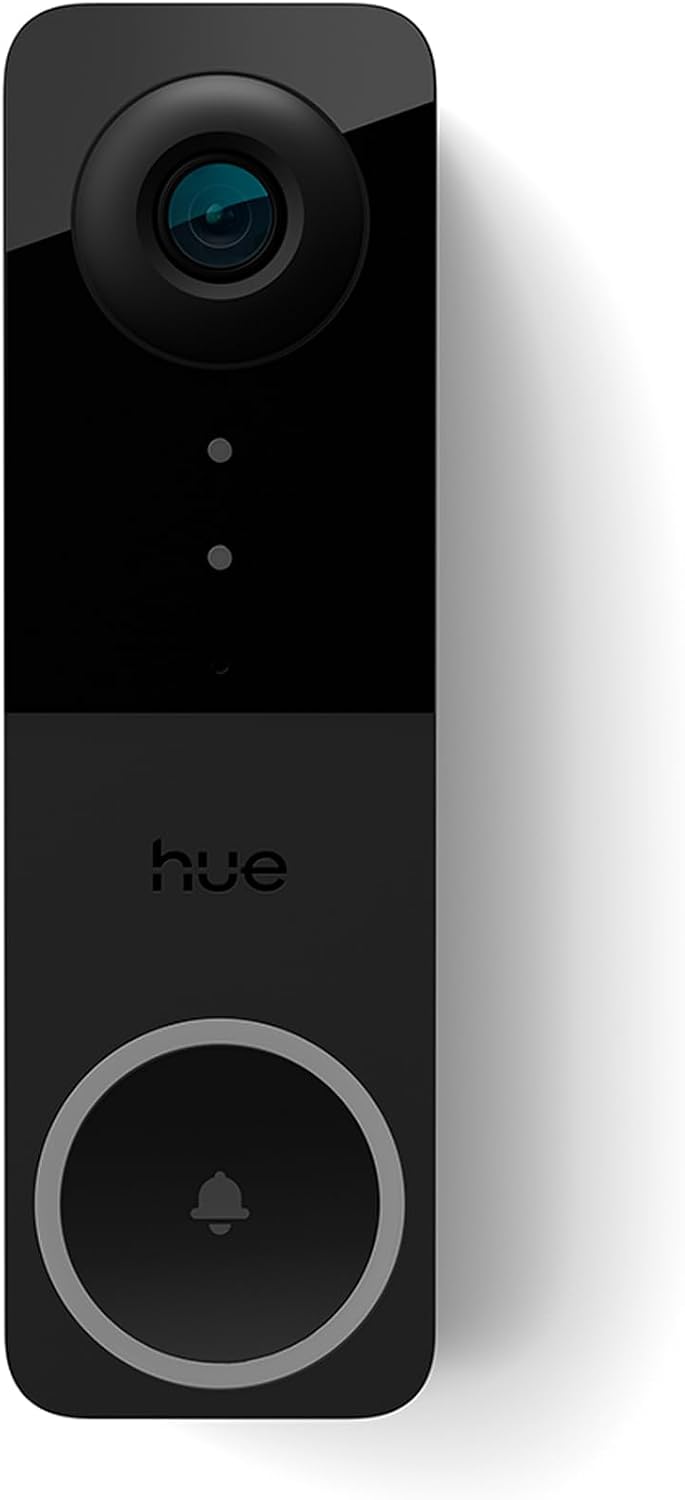 PHILIPS Hue Secure Wired Video Doorbell, 2K Resolution, Wide Angle View, Notifications, Doorbell Camera with Integrated Hue Lights, Two-way Audio, Infrared Night Visibility, Black