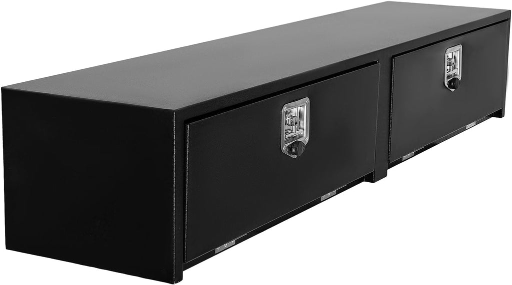 VEVOR Truck Tool Box, 72 x 13 x 16 Inch, Black Carbon Steel Topsider Toolbox with Dual Drop Doors, Heavy Duty Lockable Storage & Organization Box with Latch, Corrosion-Resistant, for Truck Bed Pickup