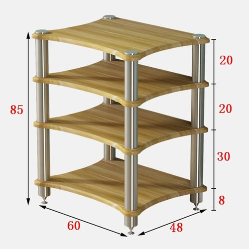 1/2/3/4-layer HiFi Audio Cabinet Audio Rack Video Components Cabinet with Shock-Absorbing Feet Stereo Equipment Gaming Consoles Streaming Devices (Color : Brown-A, Size : 60 * 48 * 85cm(4Tie