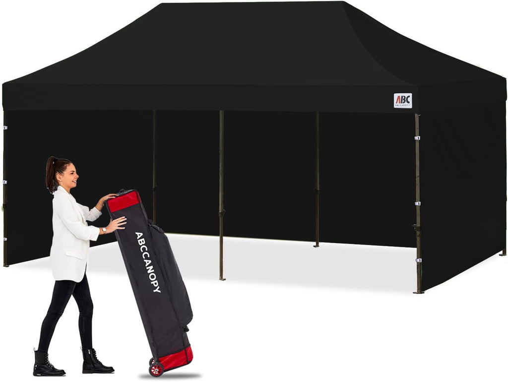 ABCCANOPY Heavy Duty Easy Pop up Canopy Tent with Sidewalls 10x20, Black