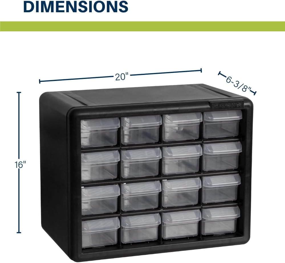 Akro-Mils 16-Drawer Plastic Cabinet for Garage Organization, Beads, Makeup Organizer, Building Bricks Storage, Teacher Toolbox, 10-1/2' W x 6-1/2' D x 8-1/2' H, 10716 Black (Pack of 4)