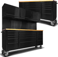 2 Pack - 72' Rolling Tool Chest with 15 Drawers + 3 Upper Cabinets, Matte Black Mobile Workbench, Lockable Large Tool Box with Wheels for Garage (1 × HTC7218PC + 1 × HTC7215PC-1)