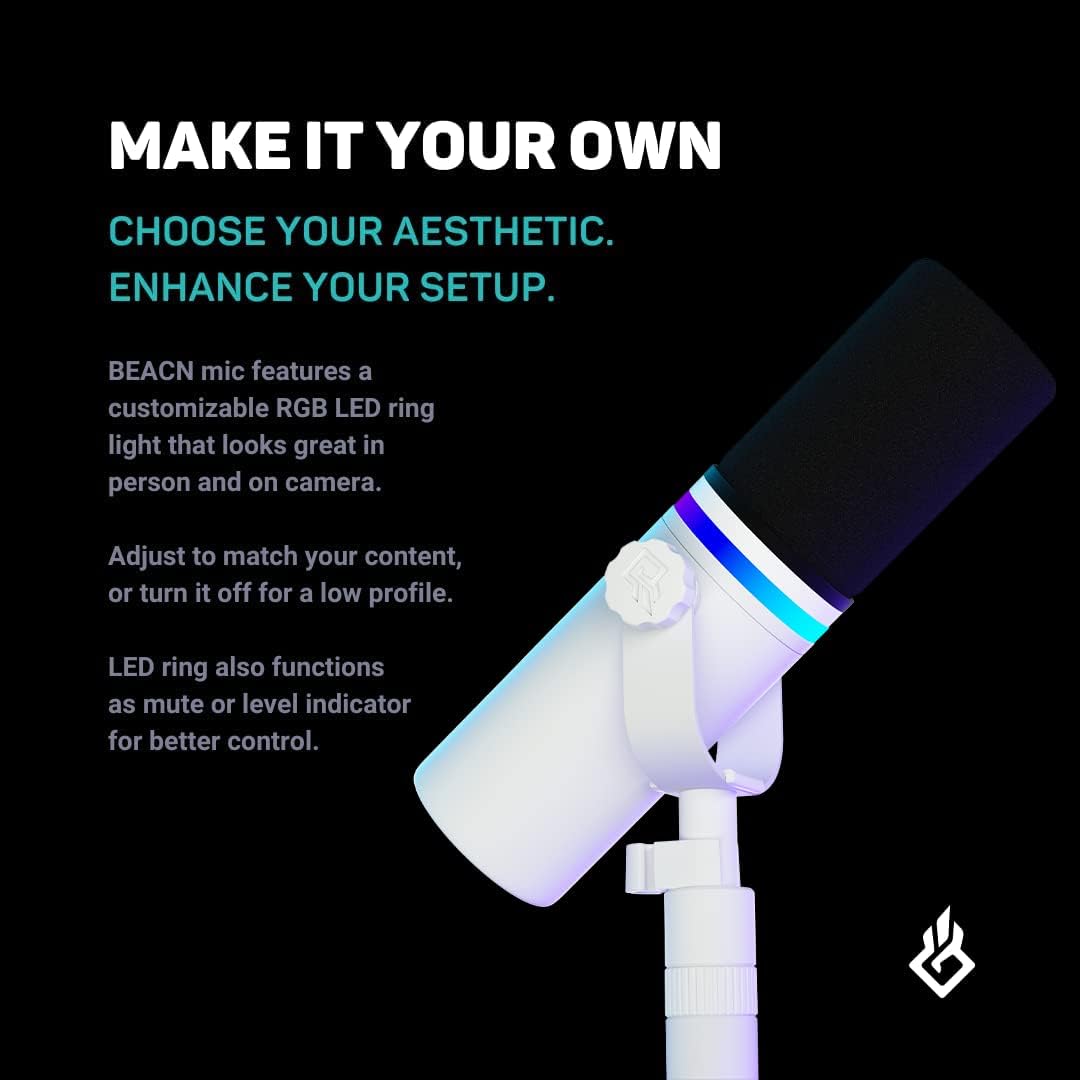 BEACN Light Dynamic USB Microphone for PC & Gaming – Broadcast-Grade Streaming, Podcast & YouTube Mic with RGB Lighting, Noise Rejection & Headphone Monitoring – USB C Mic for Twitch & Recording
