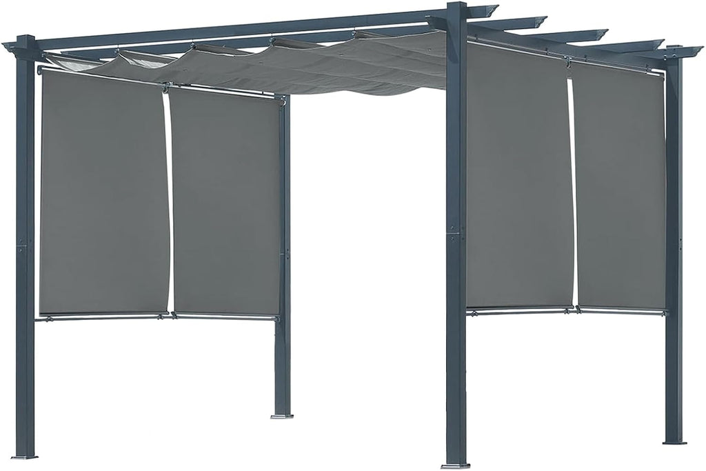 10 x 10 Ft Outdoor Aluminum Pergola, Retractable Canopy & 2 Sides Shades for Patio Backyard Garden Deck