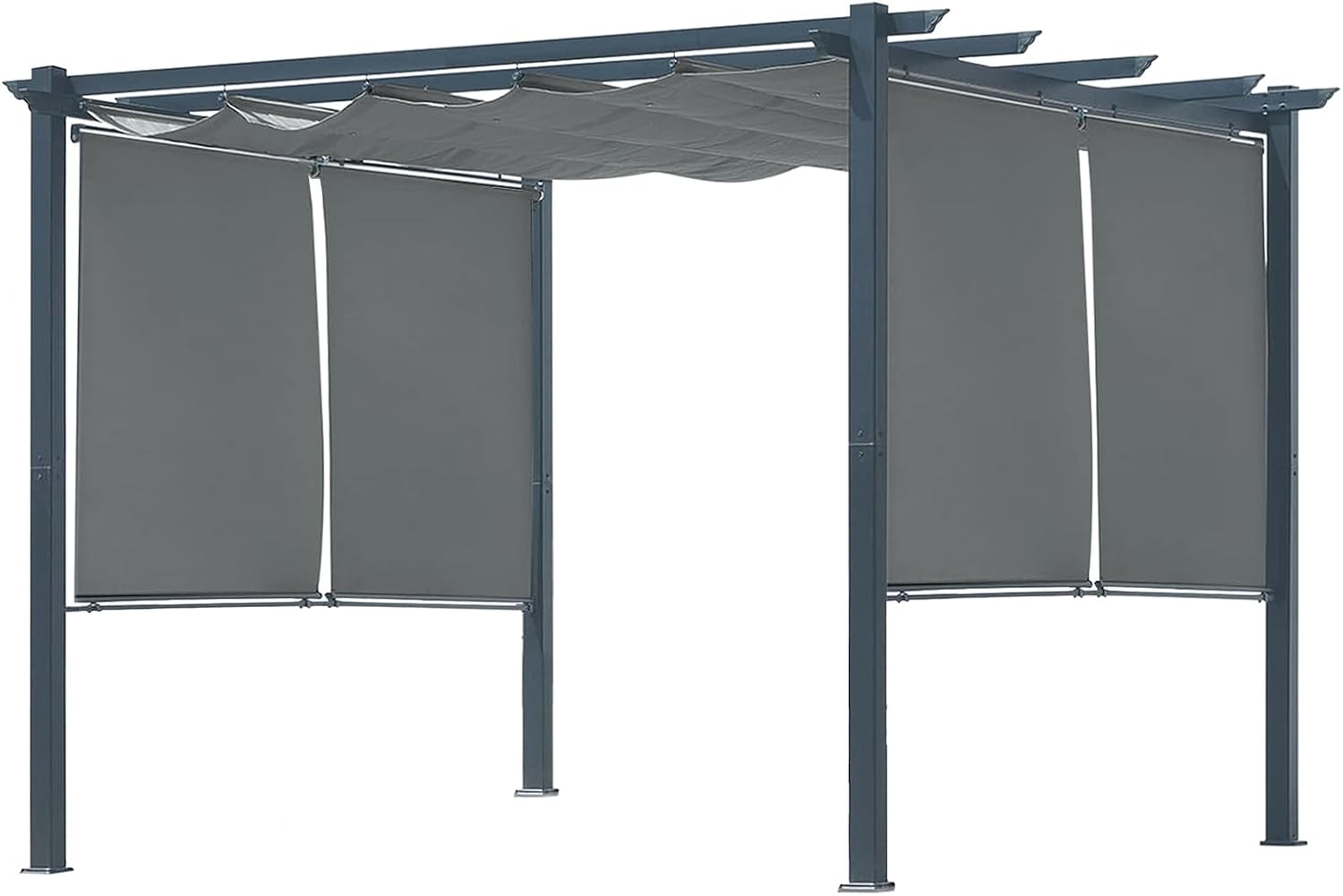 10 x 10 Ft Outdoor Aluminum Pergola, Retractable Canopy & 2 Sides Shades for Patio Backyard Garden Deck