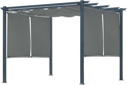 10 x 10 Ft Outdoor Aluminum Pergola, Retractable Canopy & 2 Sides Shades for Patio Backyard Garden Deck