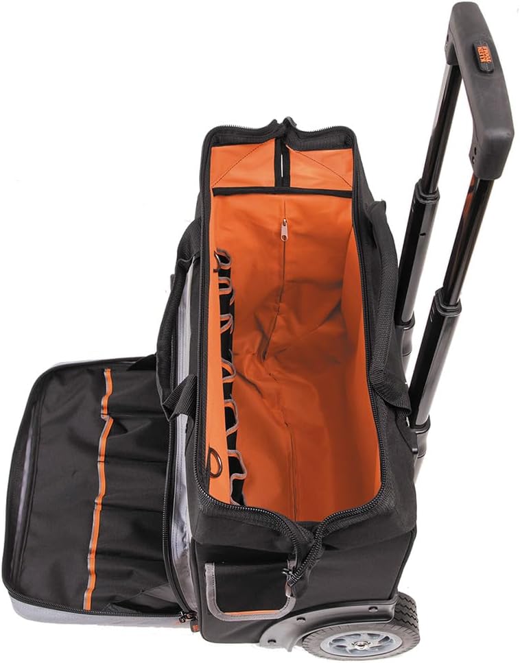 Klein Tools 55452RTB Tool Bag, Water Resistant Tool Storage Organizer Rolls on Rugged 6-Inch Wheels, 24 Pockets, Load Tested to 200-Pound