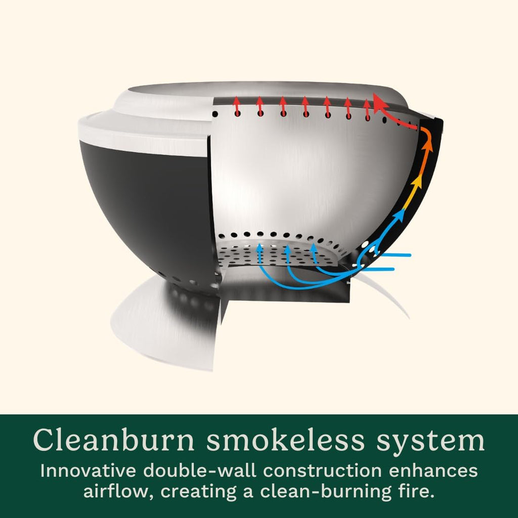 Cuisinart 24' Cleanburn Smokeless Fire Pit with Removable Base for Ash, Portable Wood Burning Outdoor Fireplace, Stainless Steel Smoke Free Outdoor Heater, Enhanced Airflow and Easy Cleanup