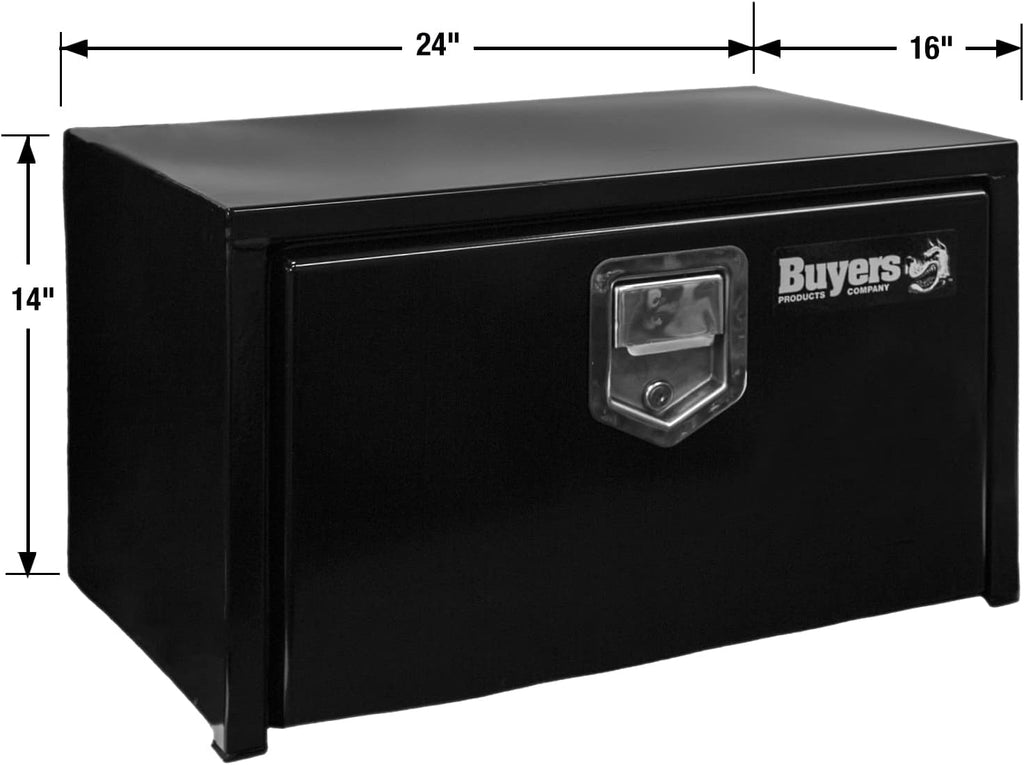 Buyers Products 1703100, 14x16x24 Inch Black Steel Underbody Truck Box with Paddle Latch Locking Storage for Flatbed or Under-Bed Mount Service Body