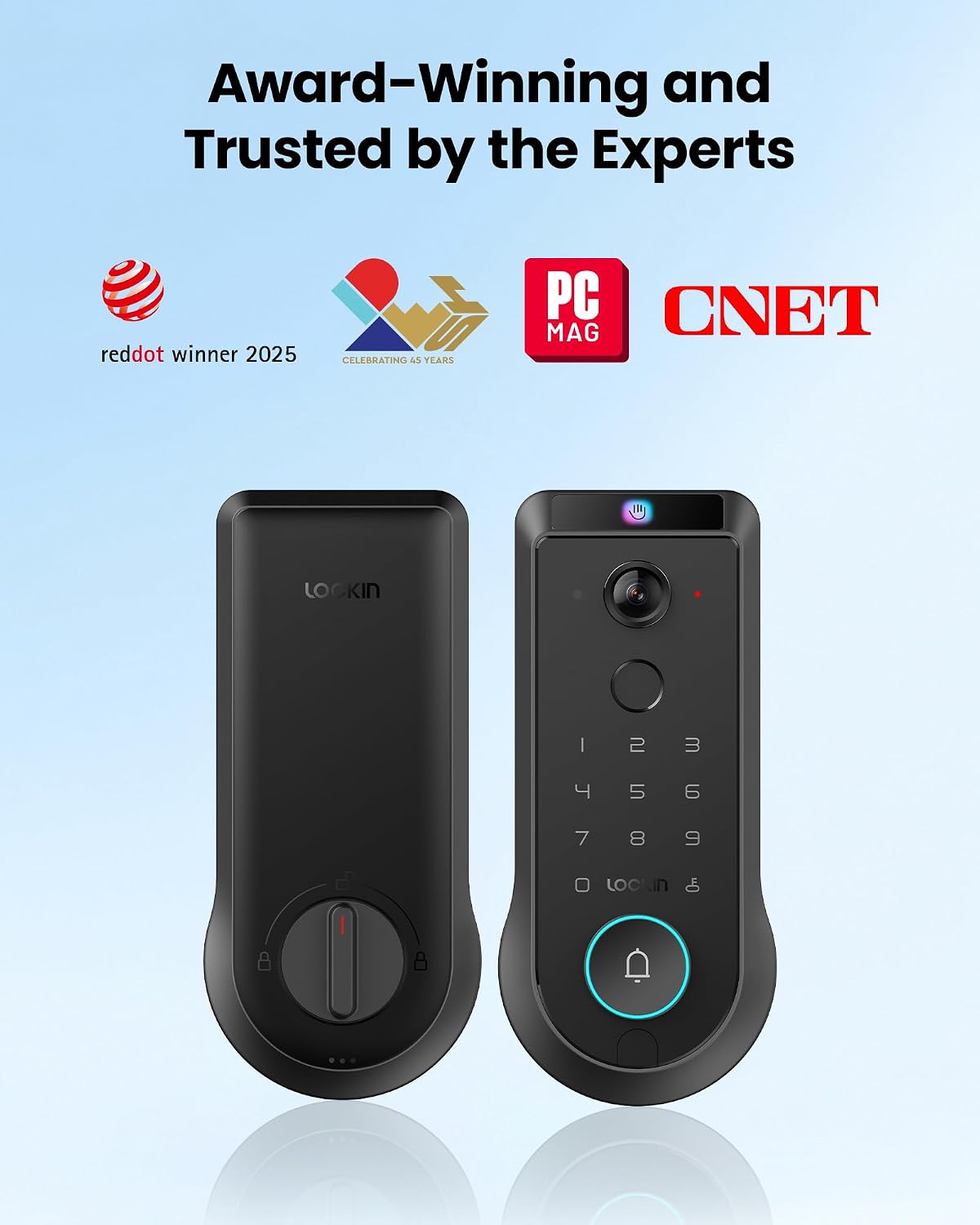 Lockin Veno Pro Smart Deadbolt Lock with 2K 180° Security Camera & Video Doorbell, AI Local Storage, Palm Vein & Fingerprint Keyless Entry, Front Door Smart Lock with Built-in Wi-Fi, App Control