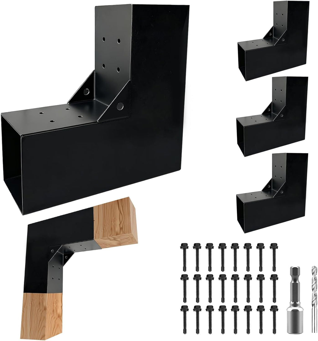 Pegola Bracket Kits,2-Way L-Shaped Woodwork Brackets for 4' x 4' (Actual:3.5'x3.5') Lumber,DIY Gazebo Brackets for Patio Pergolas, Gazebos, Log Cabin W/Hardware - 4Pack…