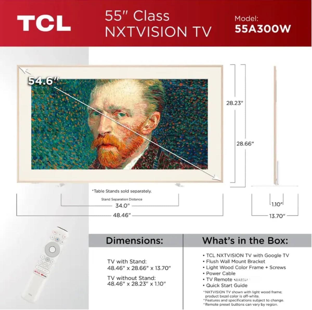 TCL 55A300W 55' Class A300W NXTFRAME Series 4K QLED Frame TV (Renewed)