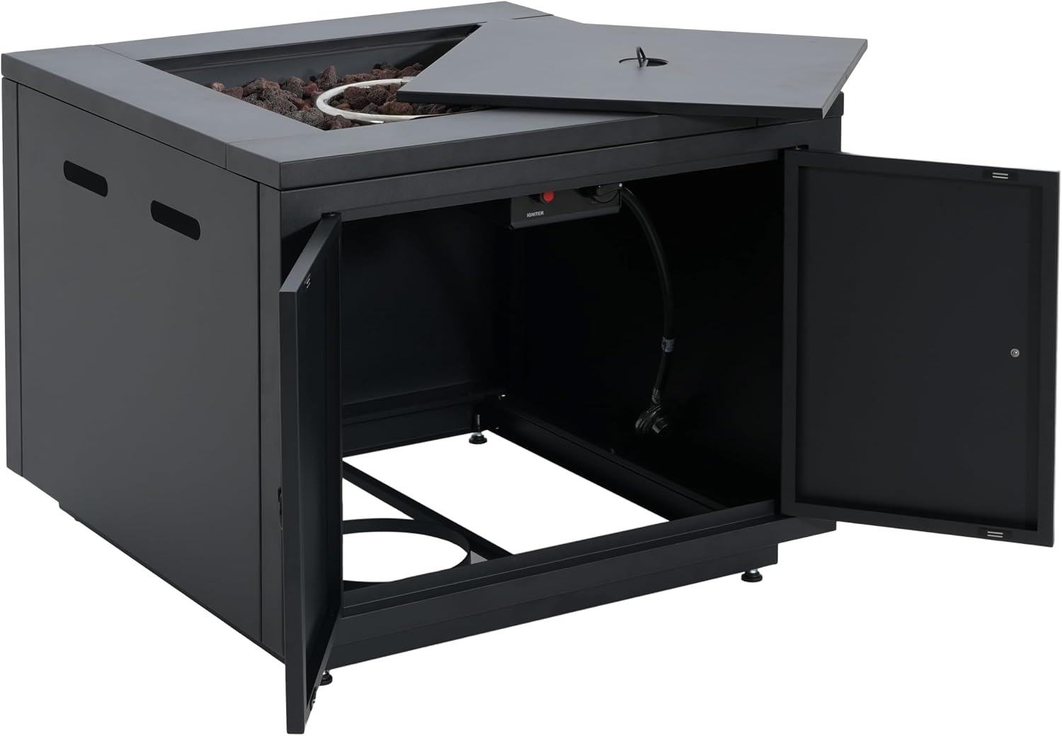 Christopher Knight Home Senna Outdoor Fire Pit with Lava Rocks and Protect Cover, Galvanized Steel Construction Tank Table, 40000 BTU Square Tabletop Fire Pit, Patio Gas Fireplace Table, Black