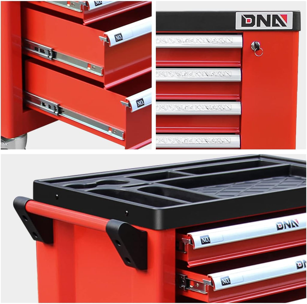 DNA Motoring 6-Drawer Rolling Tools Chest, Rolling Tool Storage Cabinet, Heavy Duty Mechanic Tool Cart, Trolley Organizer for Garage, Warehouse, Workshop, w/Keys, Red, Upgrade Package, TOOLS-10002