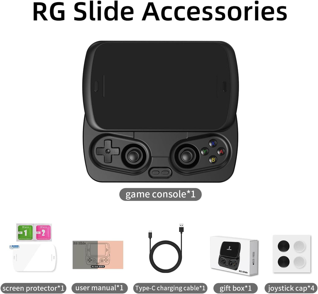 Anbernic RG Slide Handheld Game Console RG Slide 4.7-inch LTPS In-Cell Screen No Card Retro Game Console Unisoc T820 Portable Arcade Video Gaming Console Support AI WiFi Bluetooth HD and TV Output Black