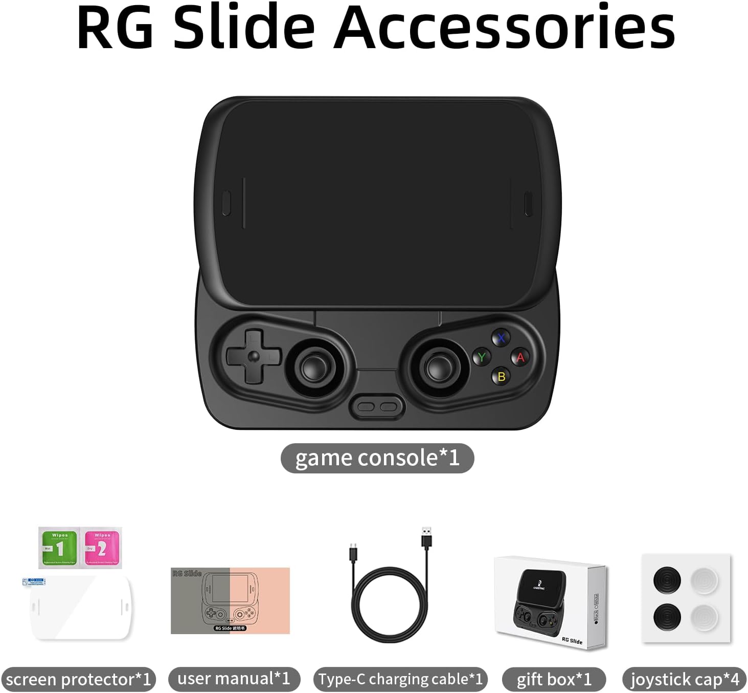 Anbernic RG Slide Handheld Game Console RG Slide 4.7-inch LTPS In-Cell Screen No Card Retro Game Console Unisoc T820 Portable Arcade Video Gaming Console Support AI WiFi Bluetooth HD and TV Output Black