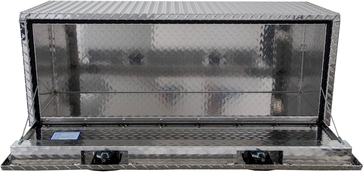 Buyers Products 1705110 Diamond Tread Aluminum Underbody Truck Tool Box, 18 x 18 x 48, Made in USA, .100 in. Thick, Corrosion Resistant, Locking Compression Latch, Secure Storage for Work Trucks