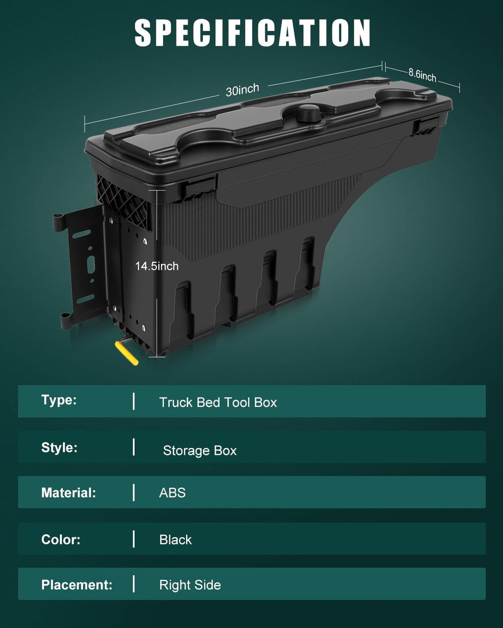 SCITOO Tool Box | Fits For Dodge Ram 1500 2002-2010, For Dodge Ram 2500 2002-2010, For Dodge Ram 3500 2002-2010, For Ram 1500 2500 3500 2011-2018 | Truck Bed Storage Box, Right Passenger Side