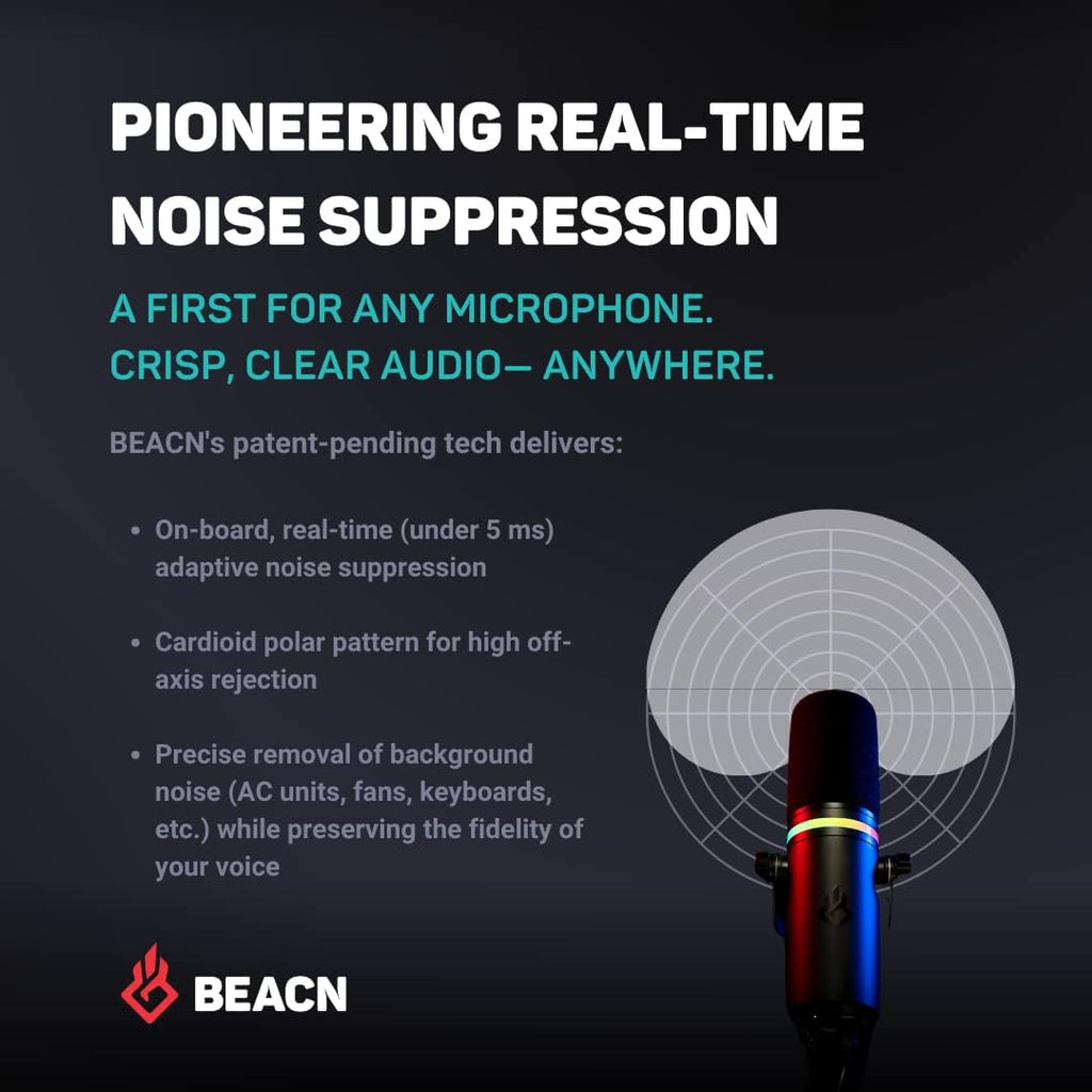 BEACN Dark Dynamic USB Microphone for PC & Gaming – Broadcast-Grade Streaming, Podcast & YouTube Mic with RGB Lighting, Noise Rejection & Headphone Monitoring – USB C Mic for Twitch & Recording