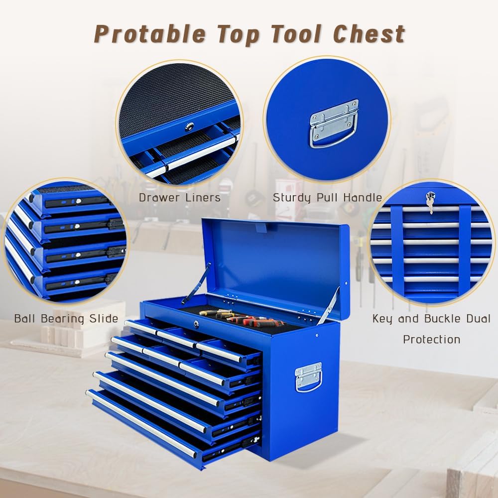13-Drawer Double Doors Handle Rolling Tool Chest, 2 in 1 Detachable Rolling Tool Chests, Large Tool Boxes with Lock, Metal Standing Tool Cabinet for Garage Workshop(Blue)