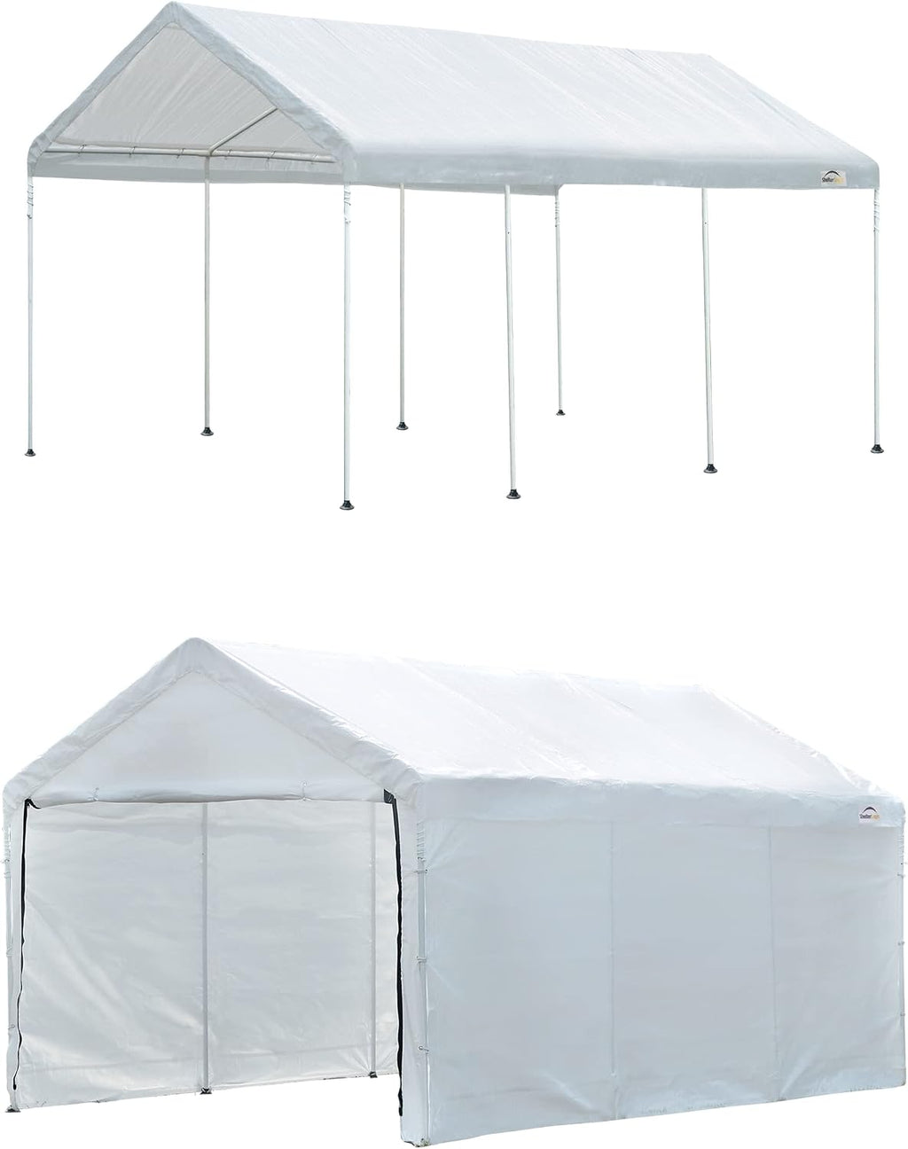 ShelterLogic 10' x 20' MaxAP Large Portable Garage 2in1 Kit Heavy-Duty Steel Frame Outdoor Canopy, Gazebo, or Carport Tent with Enclosure for Car, SUV, Truck, Boat, Tractor, White