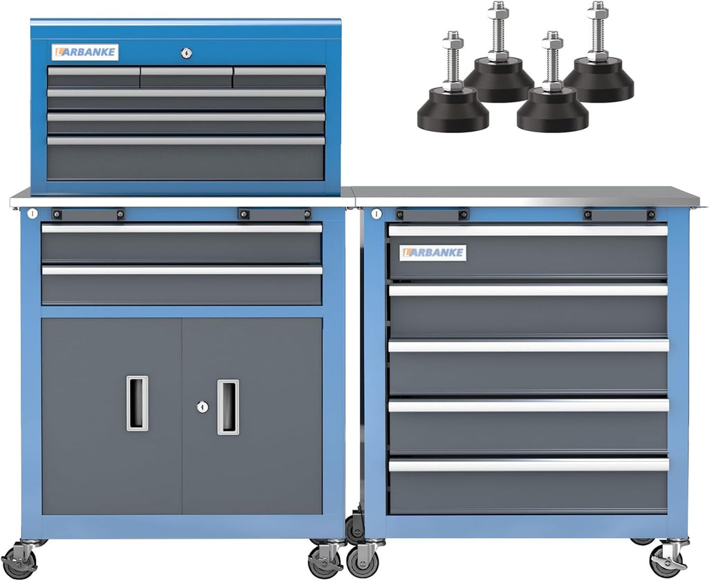 LARBANKE 5-Drawer&8-Drawer Tool Chest combination,with Universal Brake Wheels and Padded Feet,Tool Cabinet with Stainless Tabletop,Rolling Tool Chest Can be Connected Together with Connectiong Buckle