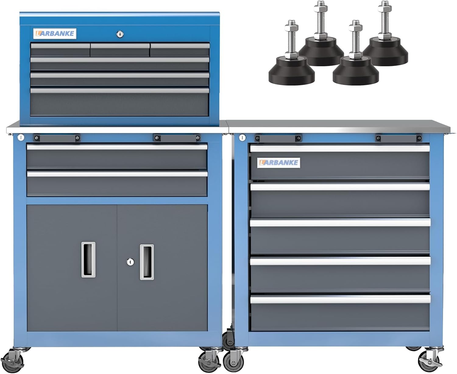 LARBANKE 5-Drawer&8-Drawer Tool Chest combination,with Universal Brake Wheels and Padded Feet,Tool Cabinet with Stainless Tabletop,Rolling Tool Chest Can be Connected Together with Connectiong Buckle