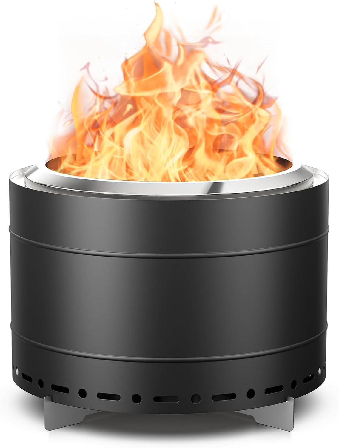 Panovue 22 inch Smokeless Fire Pit with Carry Bag, Stainless Steel Outdoor Smokeless Firepit, Wood Burning Fire Pits for Camping, Bonfire,Low Smoke Firepit for Outside(Black)
