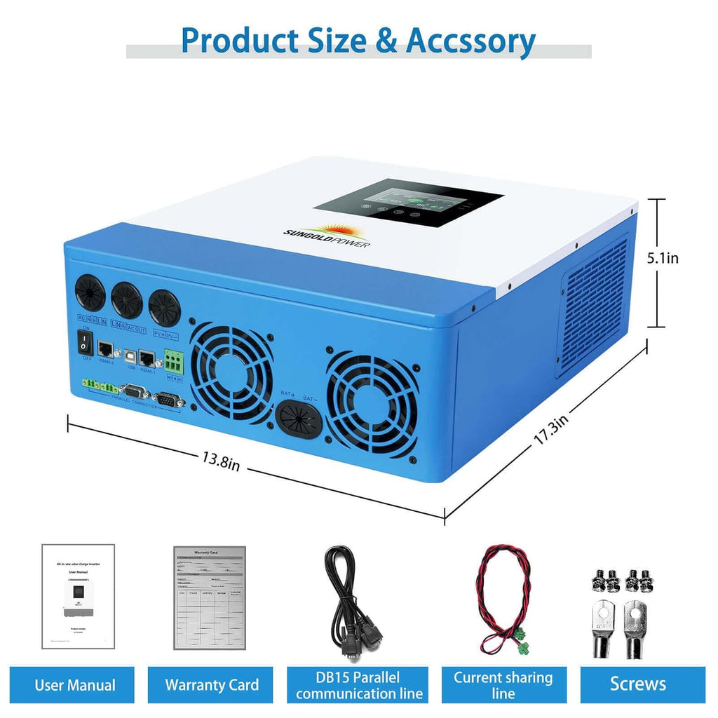 5000W DC 48V UL1741 Pure Sine Wave Solar Inverter,100A MPPT Solar Charger and 40A AC Battery Charger, 120V AC Output Solar Inverter Charger Manufactured by SunGoldPowerCo.,Ltd (Support Parallel)