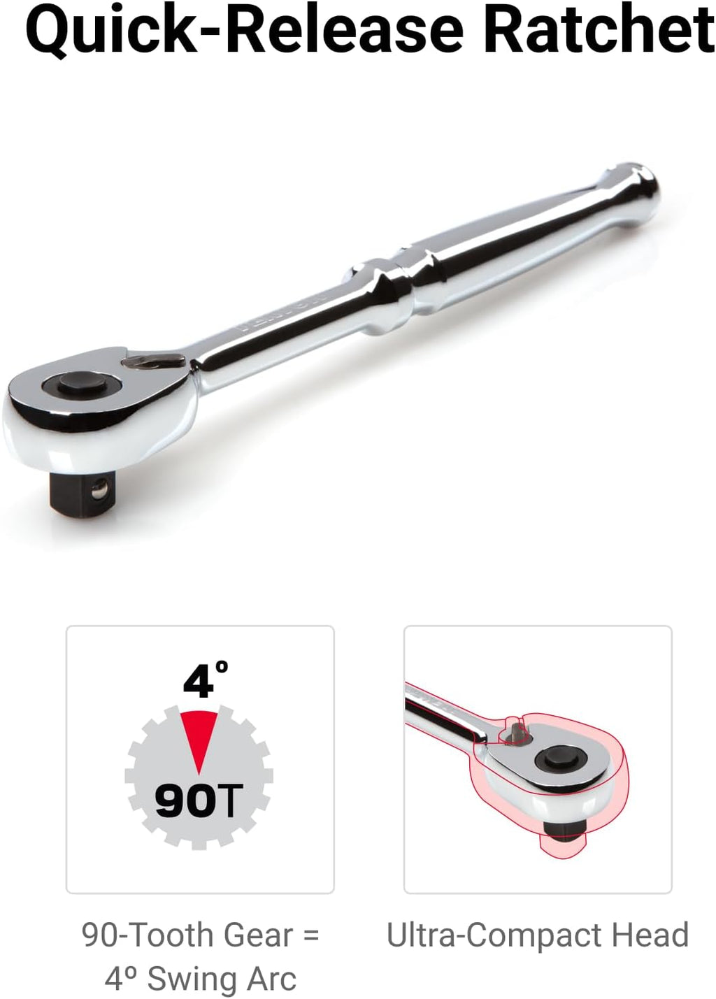 TEKTON 1/4 Inch Drive 6-Point Socket and Ratchet Set with Rails and Trays, 57-Piece (5/32-9/16 in., 4-15 mm) | SKT03301
