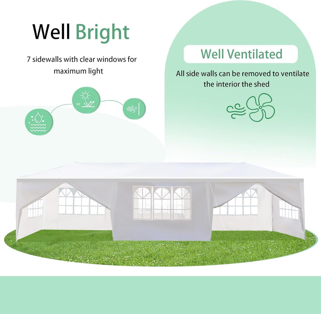 Outdoor Party Tent Wedding Birthday Tents for Parties Canopy with Removable Sidewalls & Transparent Windows Outside Gazebo Event Tent for Garden Patio and Backyard (10'x30'/7 Sidewalls)