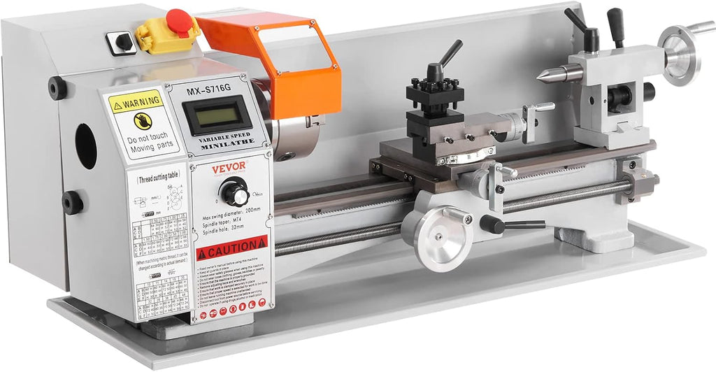 VEVOR 7'' x 16'' Metal Lathe Machine, 800W Precision Benchtop Power Metal Lathe, 150-2500 RPM Continuously Variable Speed, with 3.9'' 3-jaw Metal Chuck Come with Tool Box