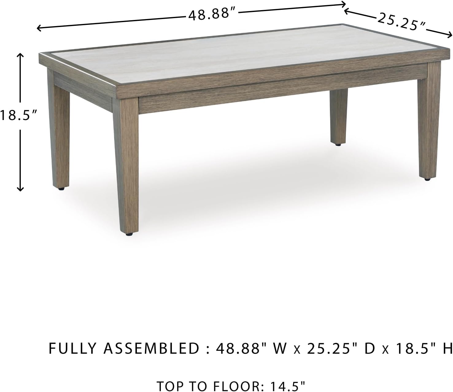 Signature Design by Ashley Rainier Ranch Contemporary Weather Resistant Outdoor Coffee Table with Sintered Stone Top, Light Brown & Beige