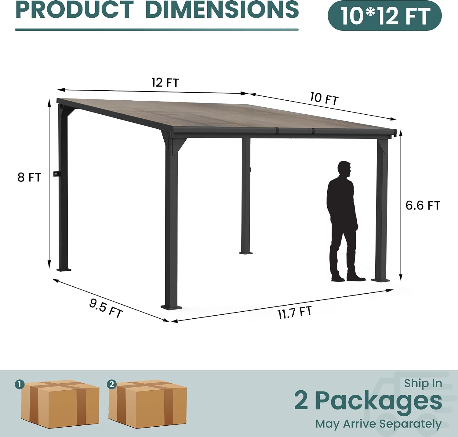 Pamapic 10 * 12FT Pergola,4 * 4 Inch Thickened Pillars & Enlarged Base,Outdoor Hardtop Lean to Gazebo,Wall Mounted Pergola,Pergolas Gazebos Clearance,Aluminum Frame Pergola,UV Resistant Patio Roof